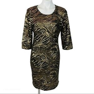Gibson Latimore Party Dress -NWT | Women Sz. 6 | Black Gold Sequins